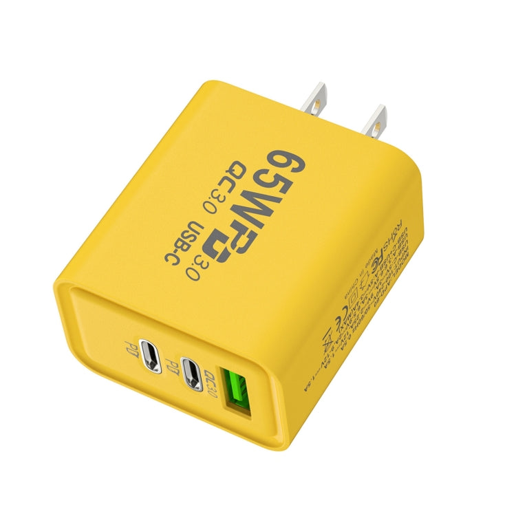 65W Gallium Nitride USB + Type-C Fast Charging Charger, Plug Type:US Plug(Yellow) by buy2fix