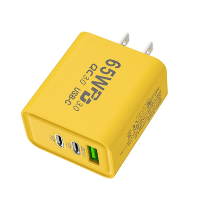 65W Gallium Nitride USB + Type-C Fast Charging Charger, Plug Type:US Plug(Yellow) by buy2fix