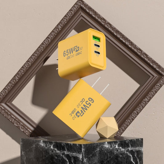 65W Gallium Nitride USB + Type-C Fast Charging Charger, Plug Type:US Plug(Yellow) by buy2fix