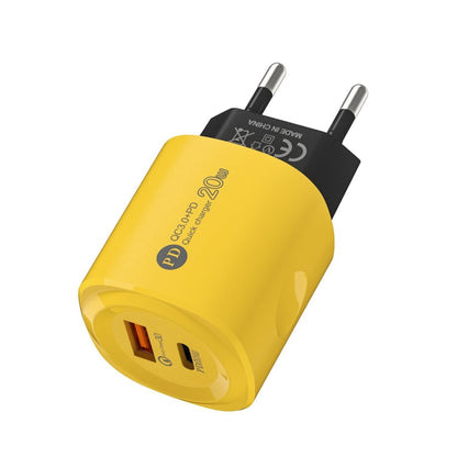 PD20W Type-C + USB QC3.0 Charging Charger, Plug Type:EU Plug(Yellow) by buy2fix