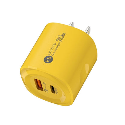 PD20W Type-C + USB QC3.0 Charging Charger, Plug Type:US Plug(Yellow) by buy2fix