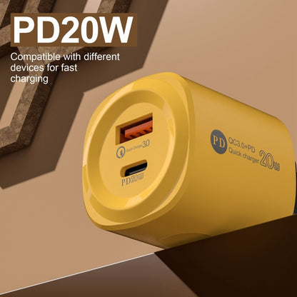 PD20W Type-C + USB QC3.0 Charging Charger, Plug Type:US Plug(Yellow) by buy2fix
