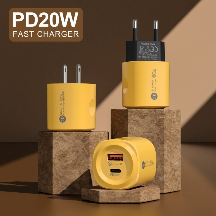 PD20W Type-C + USB QC3.0 Charging Charger, Plug Type:EU Plug(Yellow) by buy2fix