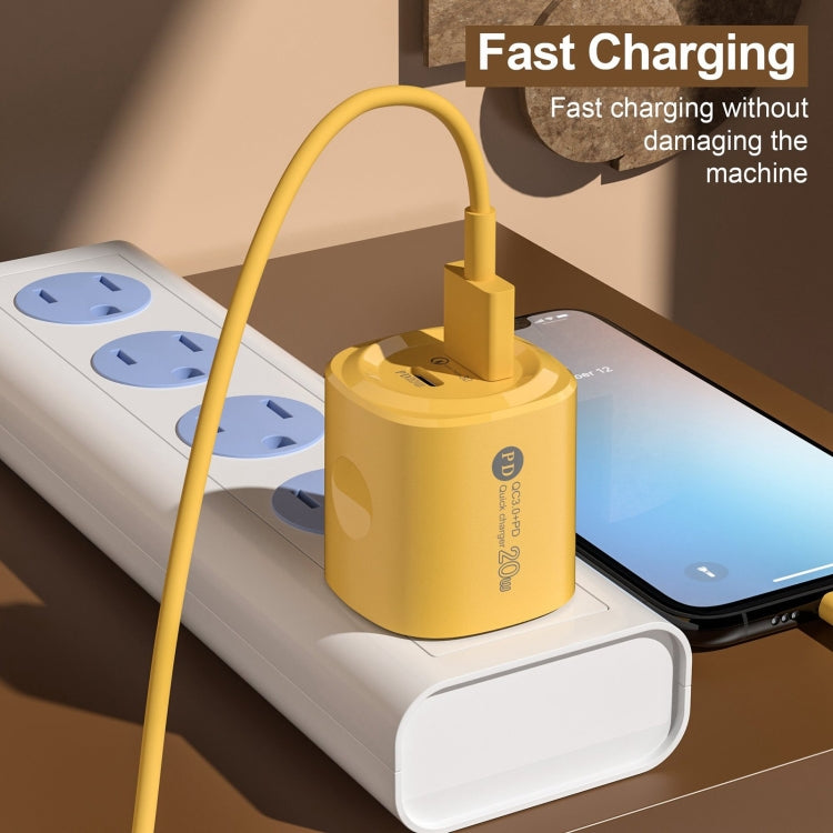 PD20W Type-C + USB QC3.0 Charging Charger, Plug Type:EU Plug(Yellow) by buy2fix