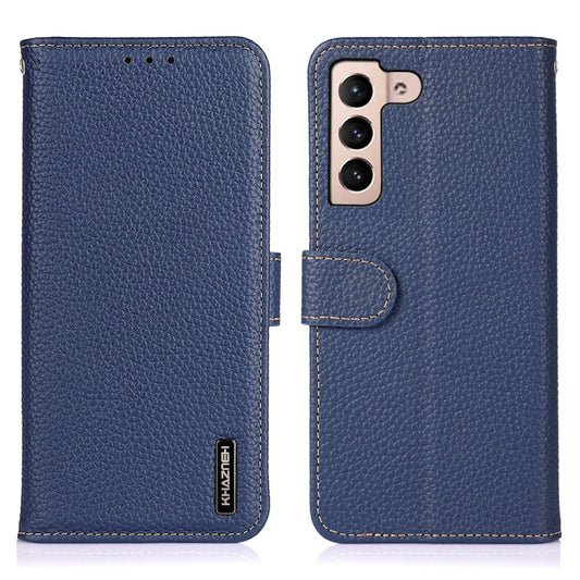 For Samsung Galaxy A35 5G KHAZNEH Litchi Genuine Leather Phone Case(Blue) - Galaxy Phone Cases by buy2fix | Online Shopping UK | buy2fix