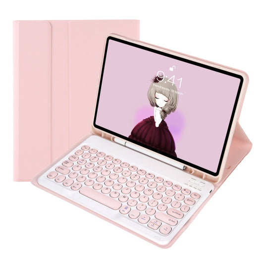 For Samsung Galaxy Tab S10 FE / S9 FE / S9 Candy Color TPU Round Keycap Bluetooth Keyboard Leather Case with Pen Slot(Pink) - Samsung Keyboard by buy2fix | Online Shopping UK | buy2fix