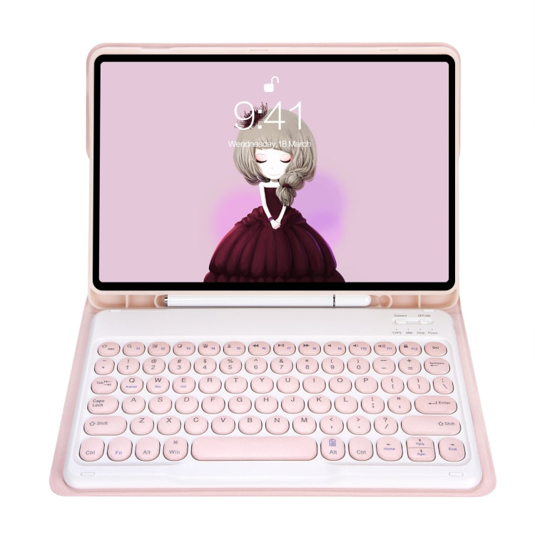 For Samsung Galaxy Tab S10 FE / S9 FE / S9 Candy Color TPU Round Keycap Bluetooth Keyboard Leather Case with Pen Slot(Pink) - Samsung Keyboard by buy2fix | Online Shopping UK | buy2fix