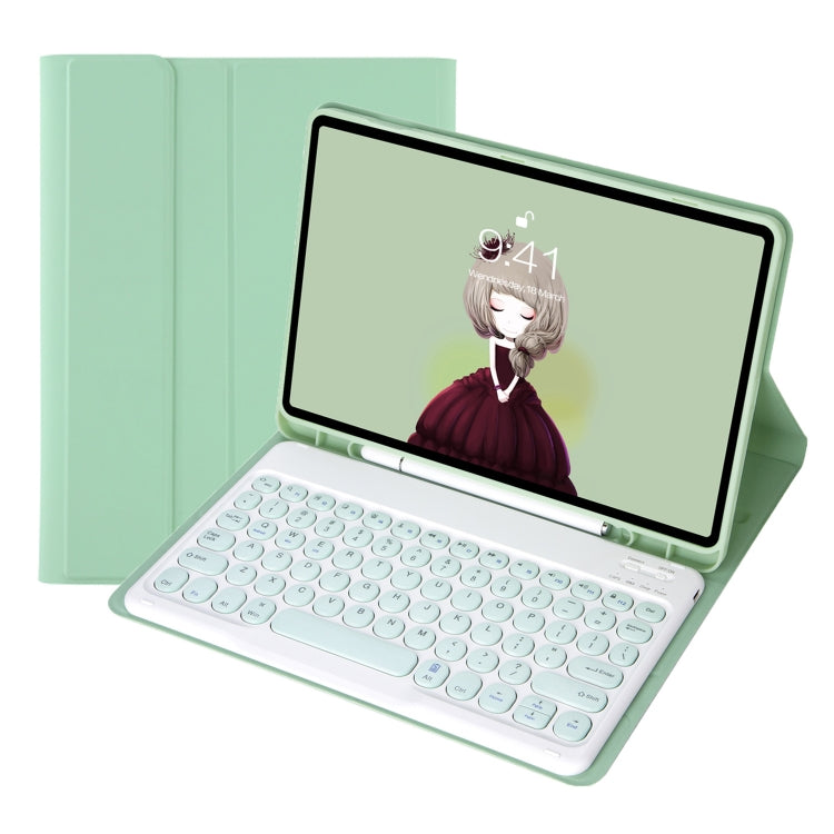 For Samsung Galaxy Tab S10 FE / S9 FE / S9 Candy Color TPU Round Keycap Bluetooth Keyboard Leather Case with Pen Slot(Light Green) - Samsung Keyboard by buy2fix | Online Shopping UK | buy2fix