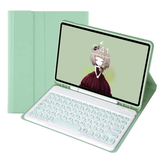 For Samsung Galaxy Tab S10 FE / S9 FE / S9 Candy Color TPU Round Keycap Bluetooth Keyboard Leather Case with Pen Slot(Light Green) - Samsung Keyboard by buy2fix | Online Shopping UK | buy2fix