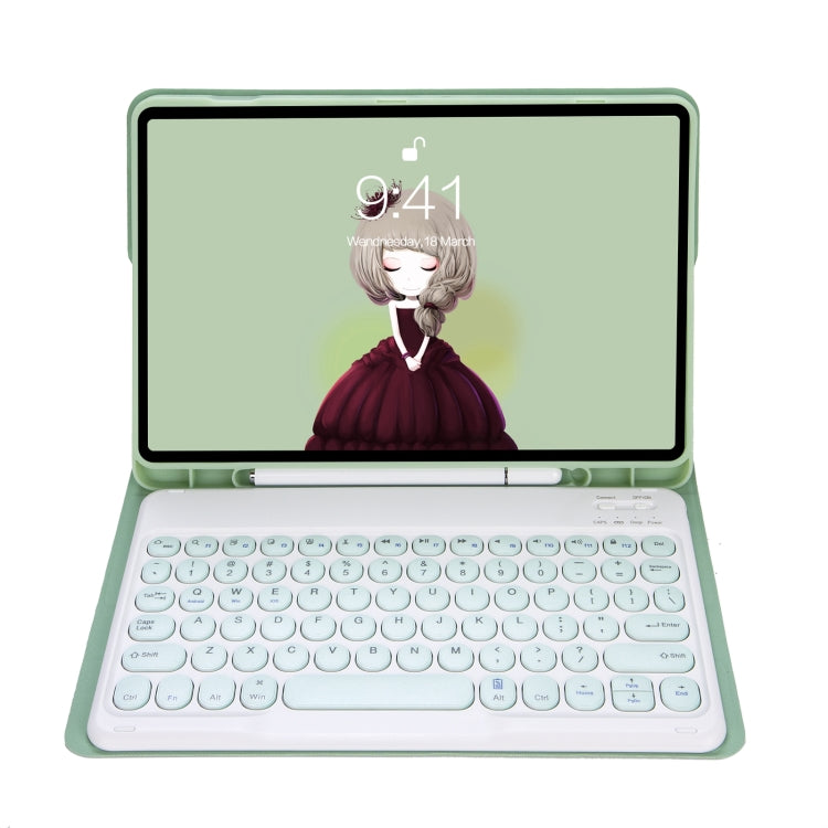 For Samsung Galaxy Tab S10 FE / S9 FE / S9 Candy Color TPU Round Keycap Bluetooth Keyboard Leather Case with Pen Slot(Light Green) - Samsung Keyboard by buy2fix | Online Shopping UK | buy2fix