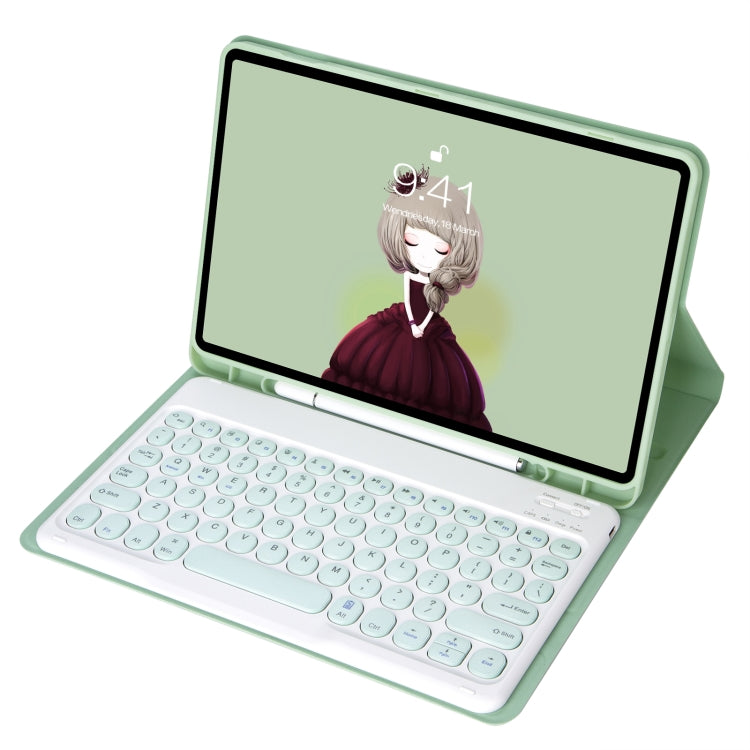 For Samsung Galaxy Tab S10 FE / S9 FE / S9 Candy Color TPU Round Keycap Bluetooth Keyboard Leather Case with Pen Slot(Light Green) - Samsung Keyboard by buy2fix | Online Shopping UK | buy2fix