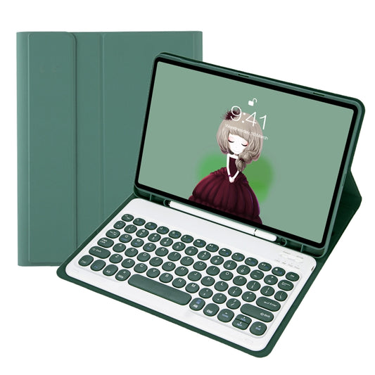 For Samsung Galaxy Tab S10 FE / S9 FE / S9 Candy Color TPU Round Keycap Bluetooth Keyboard Leather Case with Pen Slot(Dark Green) - Samsung Keyboard by buy2fix | Online Shopping UK | buy2fix