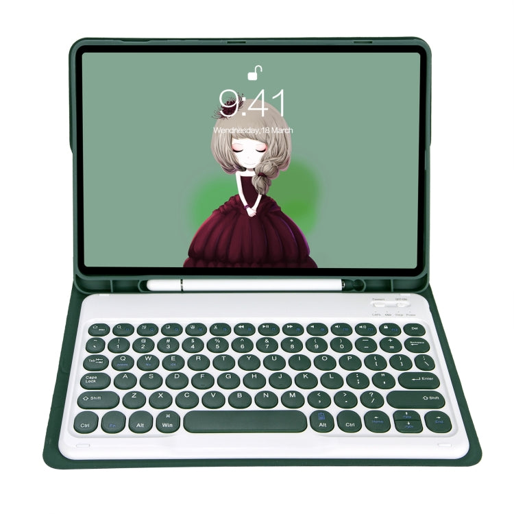 For Samsung Galaxy Tab S10 FE / S9 FE / S9 Candy Color TPU Round Keycap Bluetooth Keyboard Leather Case with Pen Slot(Dark Green) - Samsung Keyboard by buy2fix | Online Shopping UK | buy2fix