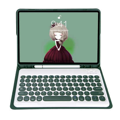 For Samsung Galaxy Tab S10 FE / S9 FE / S9 Candy Color TPU Round Keycap Bluetooth Keyboard Leather Case with Pen Slot(Dark Green) - Samsung Keyboard by buy2fix | Online Shopping UK | buy2fix