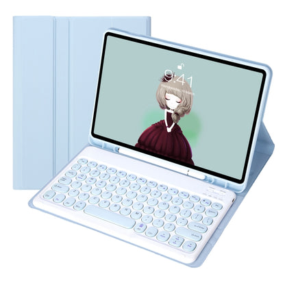 For Samsung Galaxy Tab S10 FE / S9 FE / S9 Candy Color TPU Round Keycap Bluetooth Keyboard Leather Case with Pen Slot(Ice Blue) - Samsung Keyboard by buy2fix | Online Shopping UK | buy2fix