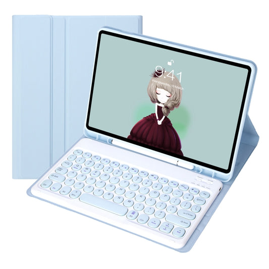 For Samsung Galaxy Tab S10 FE / S9 FE / S9 Candy Color TPU Round Keycap Bluetooth Keyboard Leather Case with Pen Slot(Ice Blue) - Samsung Keyboard by buy2fix | Online Shopping UK | buy2fix