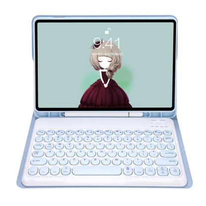 For Samsung Galaxy Tab S10 FE / S9 FE / S9 Candy Color TPU Round Keycap Bluetooth Keyboard Leather Case with Pen Slot(Ice Blue) - Samsung Keyboard by buy2fix | Online Shopping UK | buy2fix
