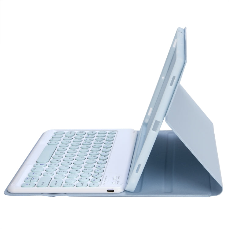 For Samsung Galaxy Tab S10 FE / S9 FE / S9 Candy Color TPU Round Keycap Bluetooth Keyboard Leather Case with Pen Slot(Ice Blue) - Samsung Keyboard by buy2fix | Online Shopping UK | buy2fix
