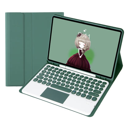 For Samsung Galaxy Tab S10 FE / S9 FE / S9 Candy Color TPU Round Keycap Touch Bluetooth Keyboard Leather Case(Dark Green) - Samsung Keyboard by buy2fix | Online Shopping UK | buy2fix