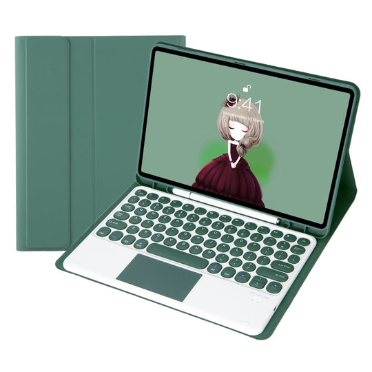 For Samsung Galaxy Tab S10 Lite / S10 FE / S9 FE / S9 Candy Color TPU Round Keycap Touch Bluetooth Keyboard Leather Case(Dark Green)