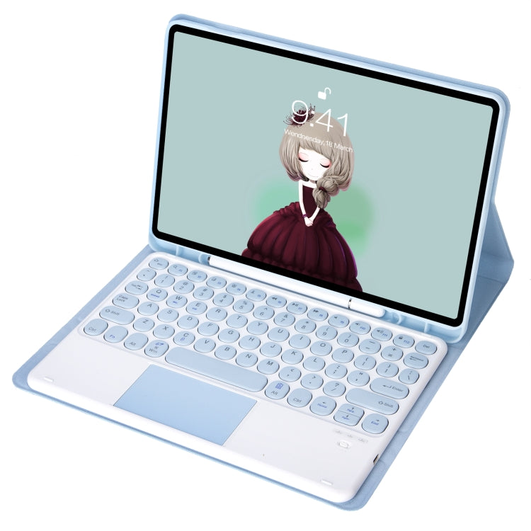 For Samsung Galaxy Tab S10 FE / S9 FE / S9 Candy Color TPU Round Keycap Touch Bluetooth Keyboard Leather Case(Ice Blue) - Samsung Keyboard by buy2fix | Online Shopping UK | buy2fix
