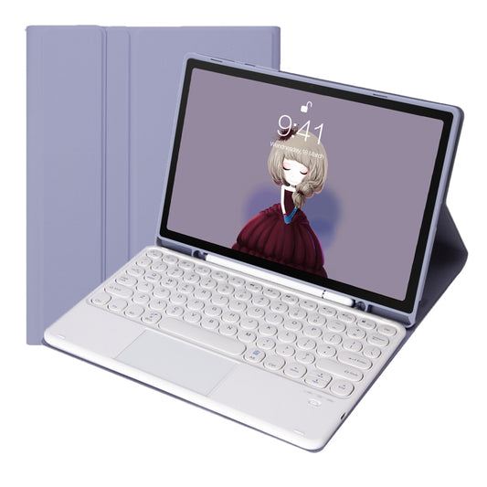 For Samsung Galaxy Tab S10 FE / S9 FE / S9 Candy Color TPU Round Keycap Touch Bluetooth Keyboard Leather Case(Purple) - Samsung Keyboard by buy2fix | Online Shopping UK | buy2fix