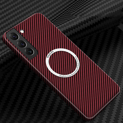 For Samsung Galaxy S25 5G Carbon Fiber Texture MagSafe Magnetic Phone Case(Red) by buy2fix