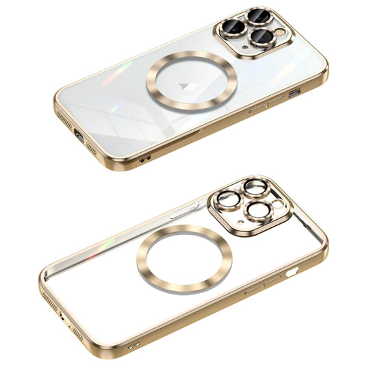 For iPhone 11 Pro Max MagSafe CD Texture Metal Lens Frame Full Coverage Phone Case(Gold) by buy2fix