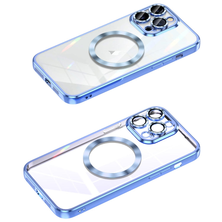 For iPhone 12 Pro MagSafe CD Texture Metal Lens Frame Full Coverage Phone Case(Blue) by buy2fix
