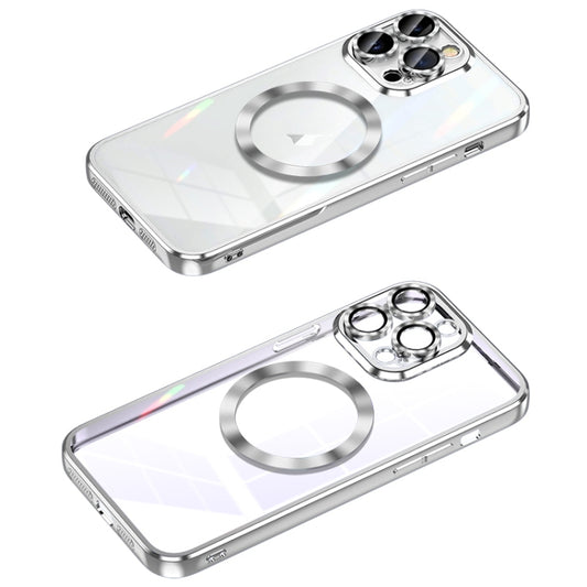 For iPhone 12 Pro Max MagSafe CD Texture Metal Lens Frame Full Coverage Phone Case(Silver) by buy2fix