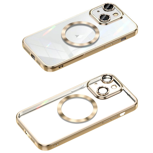For iPhone 14 MagSafe CD Texture Metal Lens Frame Full Coverage Phone Case(Gold) by buy2fix