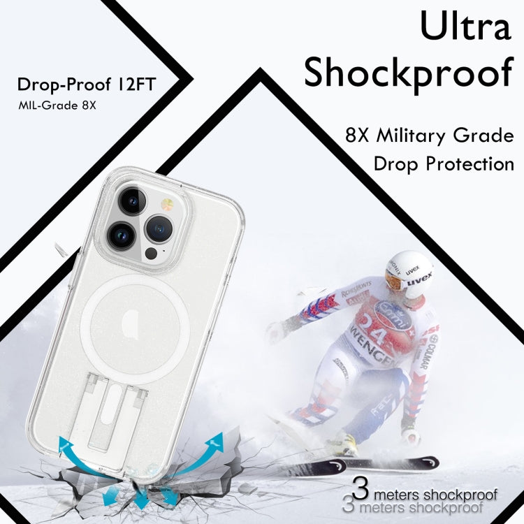 For iPhone 15 Pro Max Shockproof Terminator MagSafe Phone Case with Holder(Glitter White) - iPhone 15 Pro Max Cases by buy2fix | Online Shopping UK | buy2fix