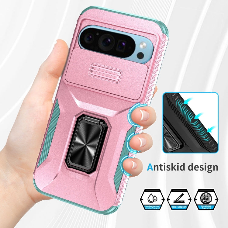 For Google Pixel 10 / 10 Pro / 9 / 9 Pro Sliding Camshield Holder Phone Case(Pink + Grey Green) - Google Cases by buy2fix | Online Shopping UK | buy2fix