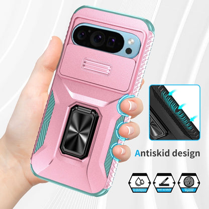 For Google Pixel 10 / 10 Pro / 9 / 9 Pro Sliding Camshield Holder Phone Case(Pink + Grey Green) - Google Cases by buy2fix | Online Shopping UK | buy2fix