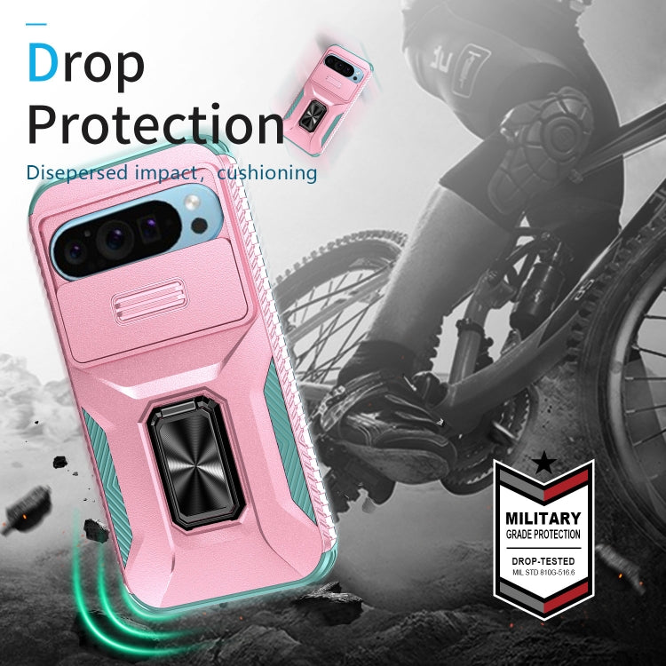 For Google Pixel 10 / 10 Pro / 9 / 9 Pro Sliding Camshield Holder Phone Case(Pink + Grey Green) - Google Cases by buy2fix | Online Shopping UK | buy2fix