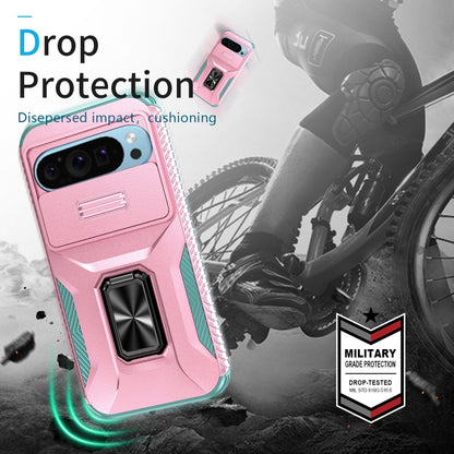 For Google Pixel 10 / 10 Pro / 9 / 9 Pro Sliding Camshield Holder Phone Case(Pink + Grey Green) - Google Cases by buy2fix | Online Shopping UK | buy2fix