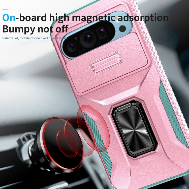 For Google Pixel 10 / 10 Pro / 9 / 9 Pro Sliding Camshield Holder Phone Case(Pink + Grey Green) - Google Cases by buy2fix | Online Shopping UK | buy2fix