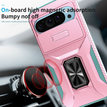 For Google Pixel 10 / 10 Pro / 9 / 9 Pro Sliding Camshield Holder Phone Case(Pink + Grey Green) - Google Cases by buy2fix | Online Shopping UK | buy2fix