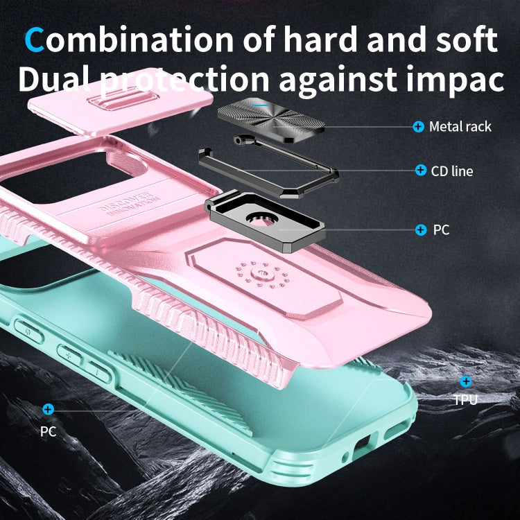 For Google Pixel 10 / 10 Pro / 9 / 9 Pro Sliding Camshield Holder Phone Case(Pink + Grey Green) - Google Cases by buy2fix | Online Shopping UK | buy2fix