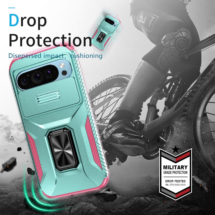 For Google Pixel 10 / 10 Pro / 9 / 9 Pro Sliding Camshield Holder Phone Case(Grey Green + Pink) - Google Cases by buy2fix | Online Shopping UK | buy2fix