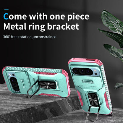 For Google Pixel 10 / 10 Pro / 9 / 9 Pro Sliding Camshield Holder Phone Case(Grey Green + Pink) - Google Cases by buy2fix | Online Shopping UK | buy2fix