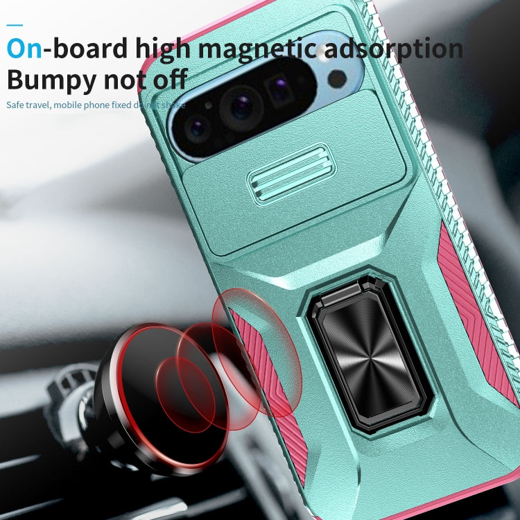 For Google Pixel 10 / 10 Pro / 9 / 9 Pro Sliding Camshield Holder Phone Case(Grey Green + Pink) - Google Cases by buy2fix | Online Shopping UK | buy2fix