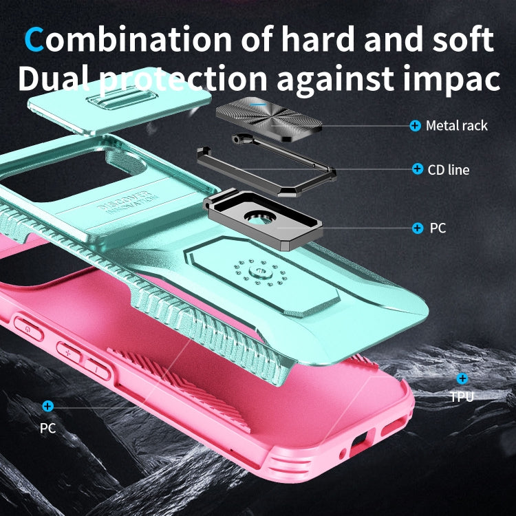 For Google Pixel 10 / 10 Pro / 9 / 9 Pro Sliding Camshield Holder Phone Case(Grey Green + Pink) - Google Cases by buy2fix | Online Shopping UK | buy2fix