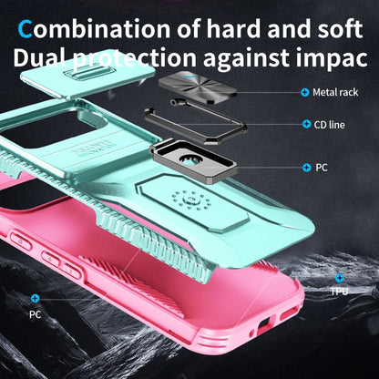 For Google Pixel 10 / 10 Pro / 9 / 9 Pro Sliding Camshield Holder Phone Case(Grey Green + Pink) - Google Cases by buy2fix | Online Shopping UK | buy2fix