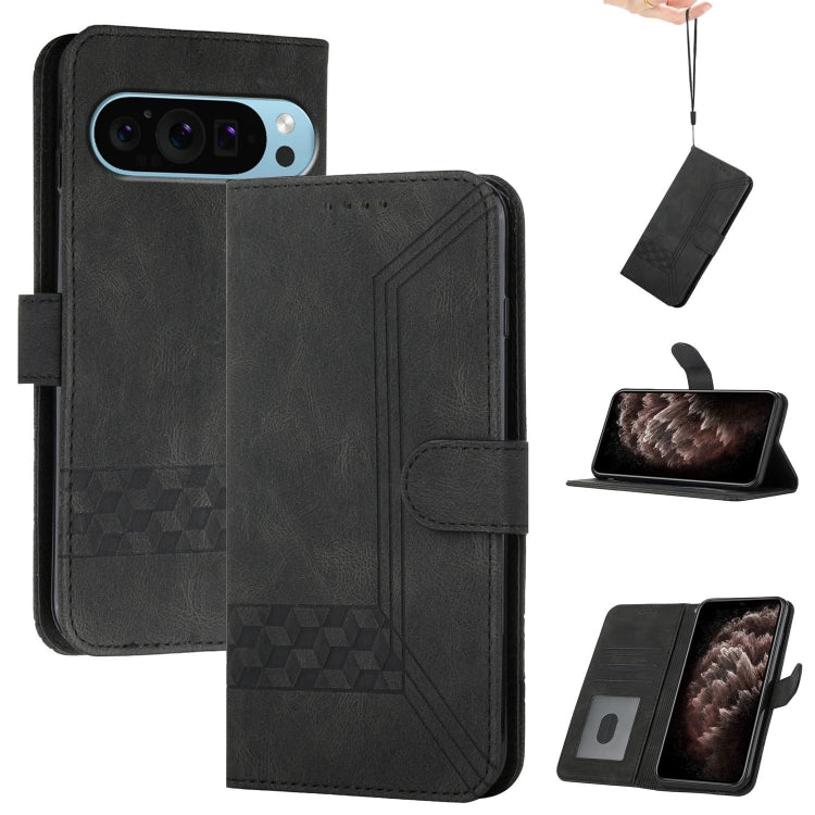 For Google Pixel 9 Pro Cubic Skin Feel Flip Leather Phone Case(Black) by buy2fix