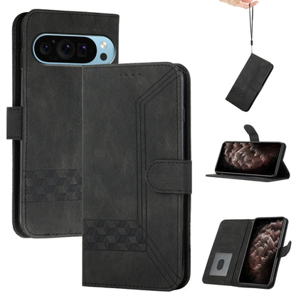 For Google Pixel 9 Pro Cubic Skin Feel Flip Leather Phone Case(Black) by buy2fix