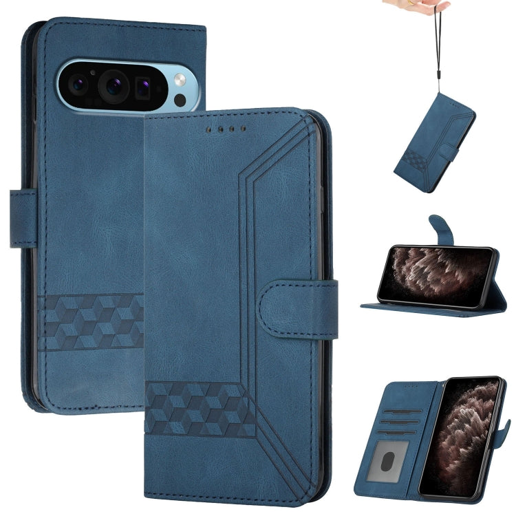 For Google Pixel 9 Cubic Skin Feel Flip Leather Phone Case(Blue) by buy2fix