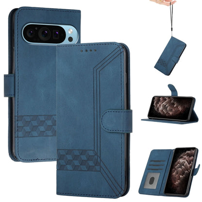 For Google Pixel 9 Cubic Skin Feel Flip Leather Phone Case(Blue) by buy2fix