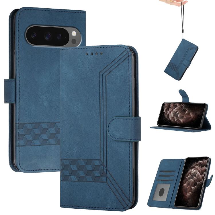 For Google Pixel 10 Pro XL Cubic Skin Feel Flip Leather Phone Case(Blue) - Google Cases by buy2fix | Online Shopping UK | buy2fix