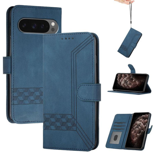For Google Pixel 10 Pro XL Cubic Skin Feel Flip Leather Phone Case(Blue) - Google Cases by buy2fix | Online Shopping UK | buy2fix